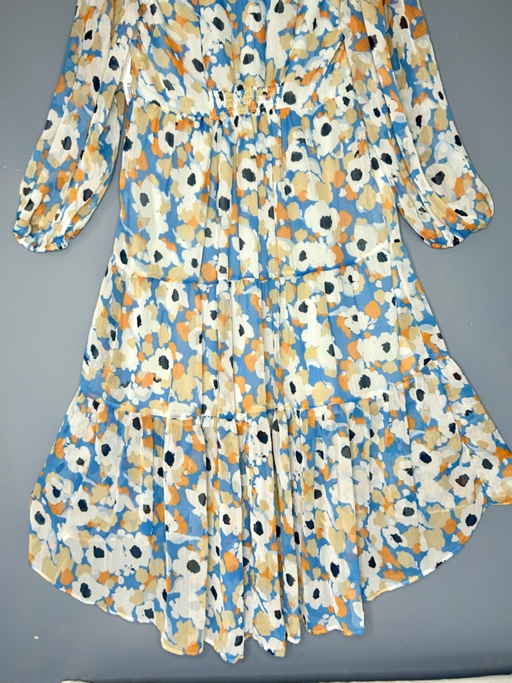 Joie Midi Dress Womens S Floral Chiffon Tiered Balloon Sleeve Cottagecore Flowy - Picture 16 of 16